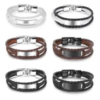 jhsl 2019 new arrival multi color white black brown high quality pu leather male men statement bracelets bangles