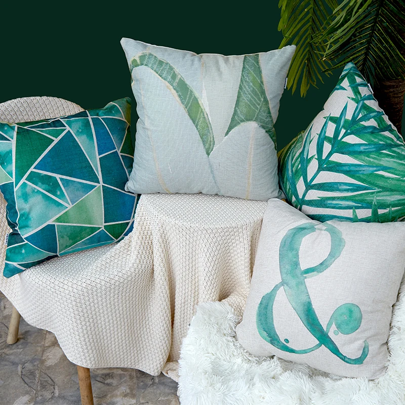 Квадратная подушка в скандинавском стиле с принтом листьев для домашнего декора