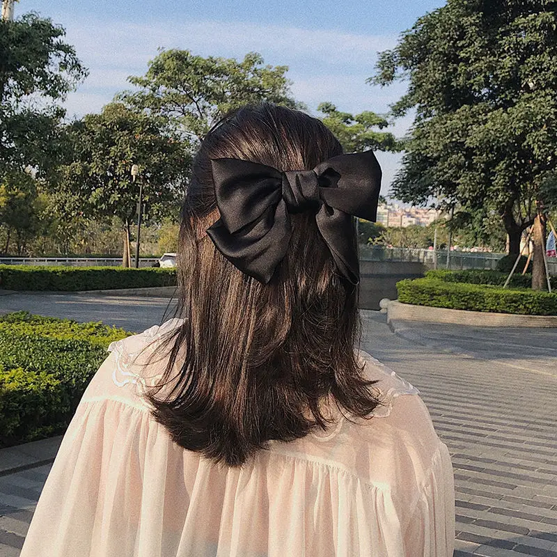 

Alta Quatity Cor Slida Grande Arco Hairpins Para Menina Popular Grampo Cabelo Mulheres Doce De Duas Camadas Cetim