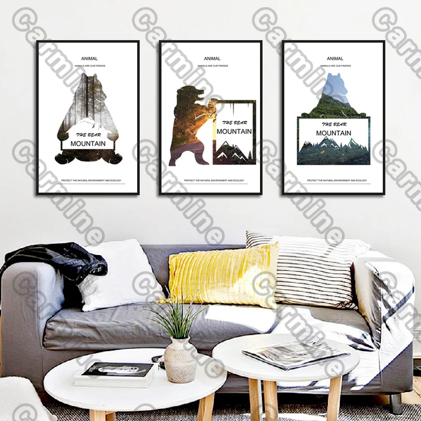 

Poster Bear Silhouette Animal Canvas Painting and Prints Wall Art Pictures Decoration for Living Room 3Pcs Frameless Style