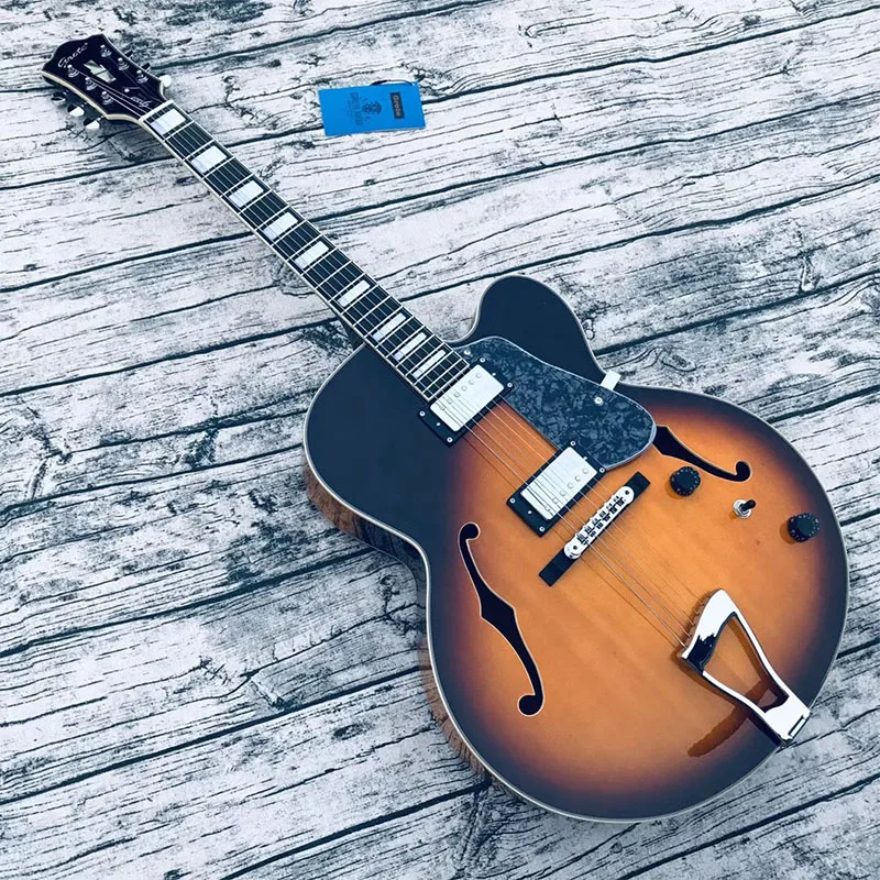 

2020 new 6-string electric guitar, hollow guitar, old flower, sun-colored painted rose fingerboard, postage