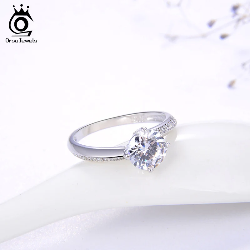 ORSA JEWELS роскошные 925 серебряные свадебные кольца пасьянс фианит AAAA круглой огранки подлинные кольца обручальные вечерние ювелирные изделия SR152