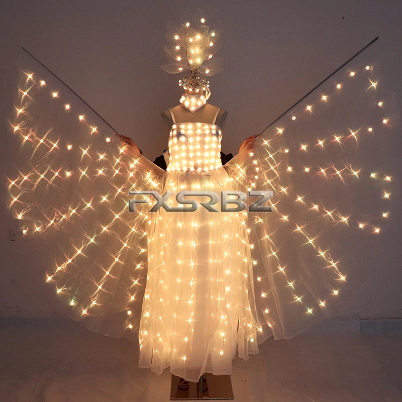 Скидка LED свадебное платье красный зеленый синий желтый розовый фиолетовый светильник флуоресцентные крылья бабочки Женские светящиеся балетные ...