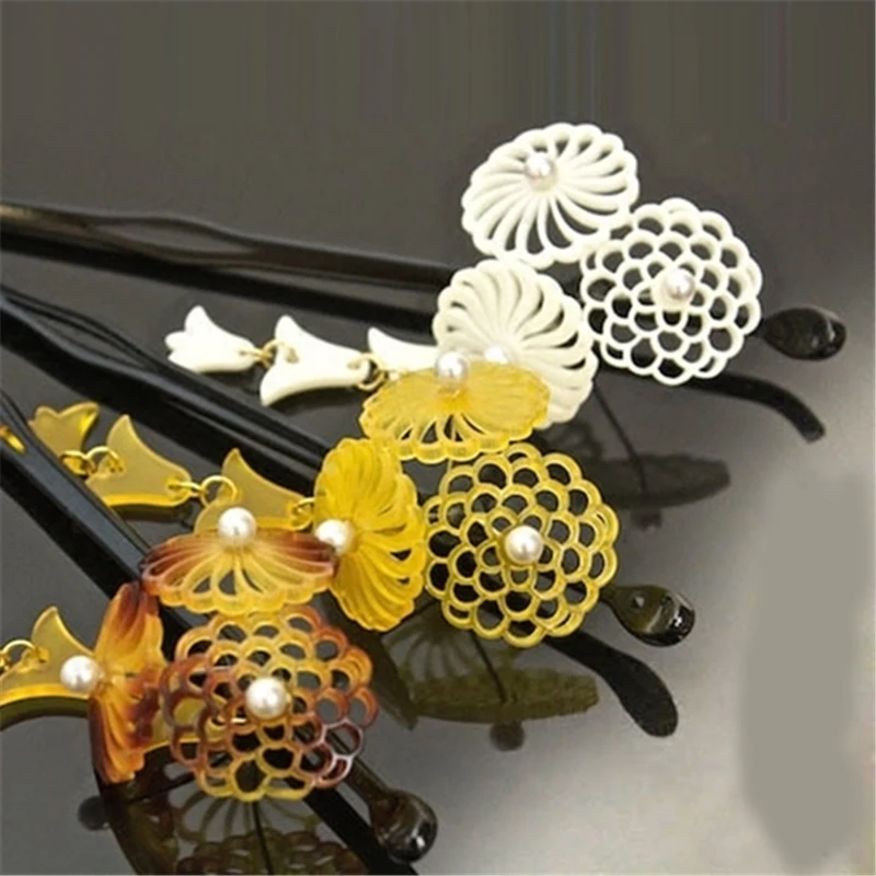 1 шт. Классическая ажурная заколка в японском стиле с цветами и кисточками для
