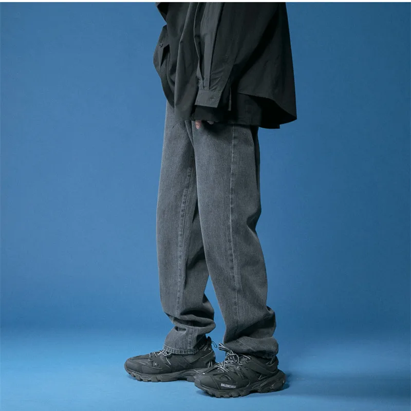 

Men's Solid Color Straight Jeans White/Black Korean Man Loose Denim Trousers Streetwear Male Casual Pants 6Colors