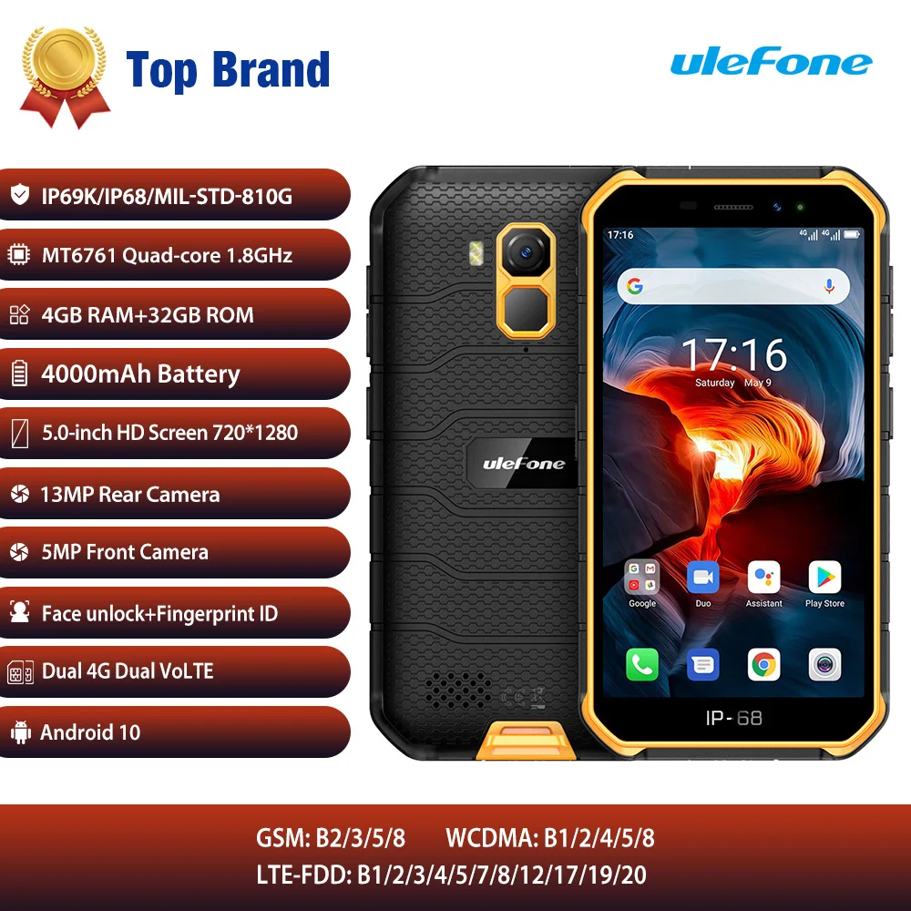 Ulefone Armor X7 Pro Android 10 Rugged IP68 Waterproof Smartphone 4GB 32GB Quad-core NFC 2.4G/5G WiFi 4G LTE Mobile Phone