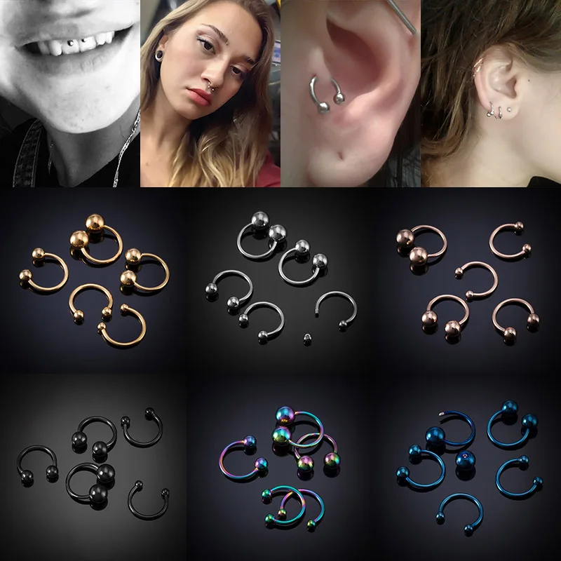 5 шт. поддельные кольцо для носа и уха Smiley Bar круглые серьги штанги 16G