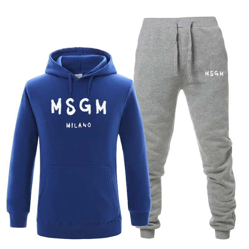 sapphire gray Мужские комплекты, спортивный костюм, теплые комплекты с принтом MSGM, модная спортивная одежда с толстовки, комплект из 2 предметов, осенне-зимний костюм для мужчин - Цвет: sapphire gray