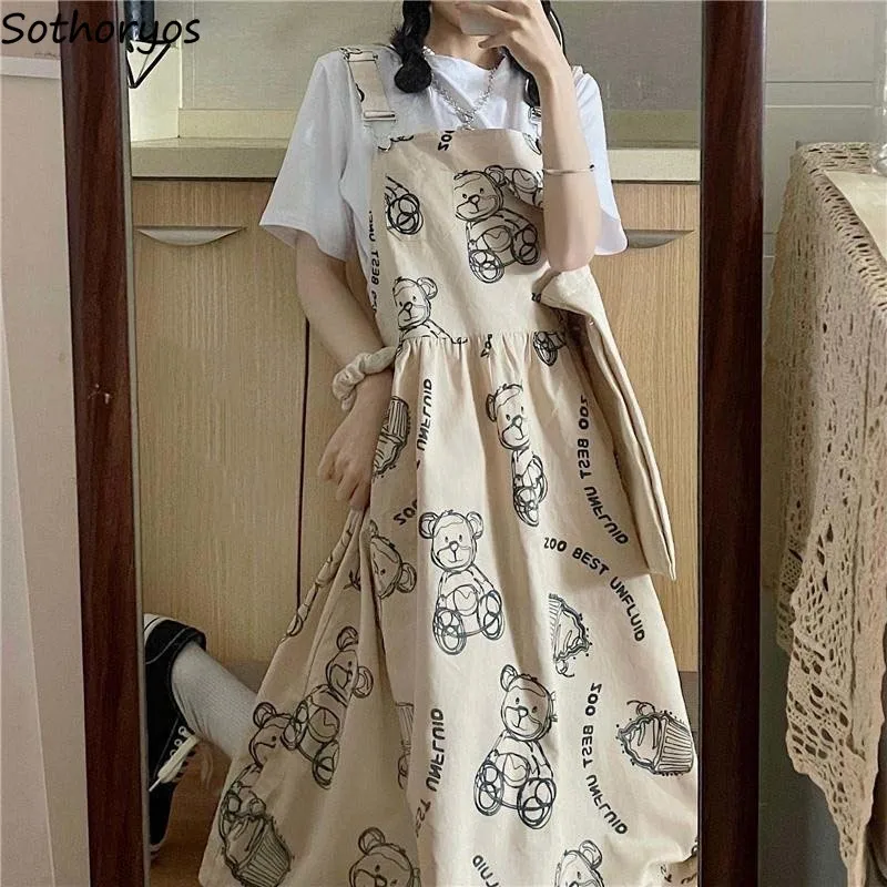 

Женское платье-карго на бретельках без рукавов, свободное платье-трапеция до середины икры с мультяшным рисунком, стильное подходящее ко вс...