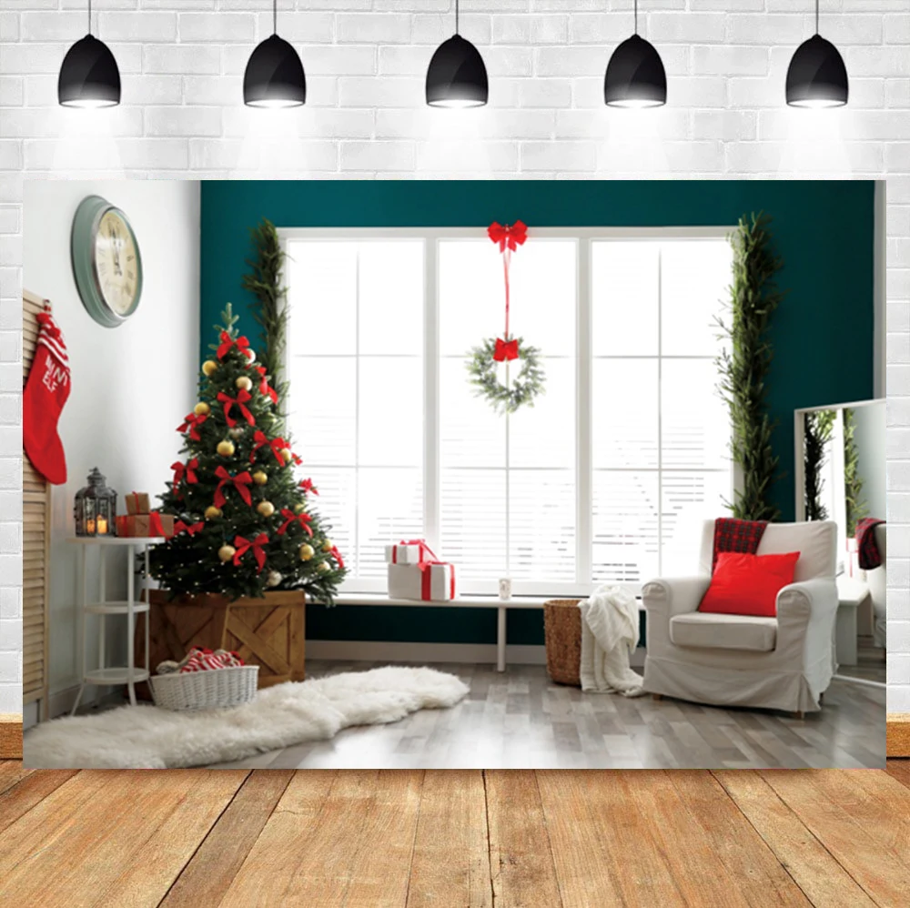 

Laeacco Indoor Christmas Tree Garland Window Socks Carpet Baby Birthday Photo Background Photographic Backdrop For Photo Studio