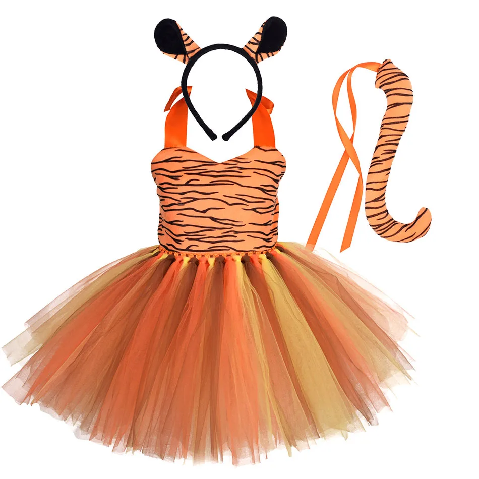 Halloween Animal Cosplay Costume for Children Forest Theme Cows Tiger Giraffe Leopard Zebra Tutu Dresses Performance Dance Sets