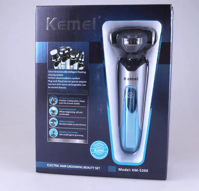 with box Kemei бритва с 3D плавающим тройным лезвием Быстрая зарядка бритвенный станок электрический триммер для волос моющийся триммер для носа и бороды бритва 43D - Цвет: with box