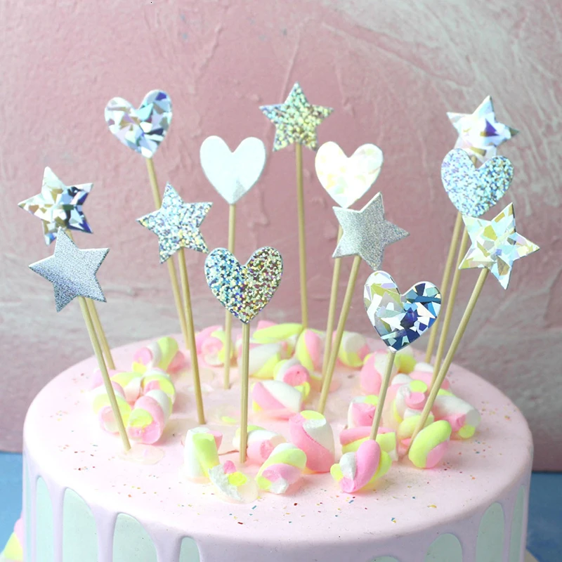 5 шт./лот Мини Лазерная Звезда Сердце кекс Топпер детский душ дети день рождения