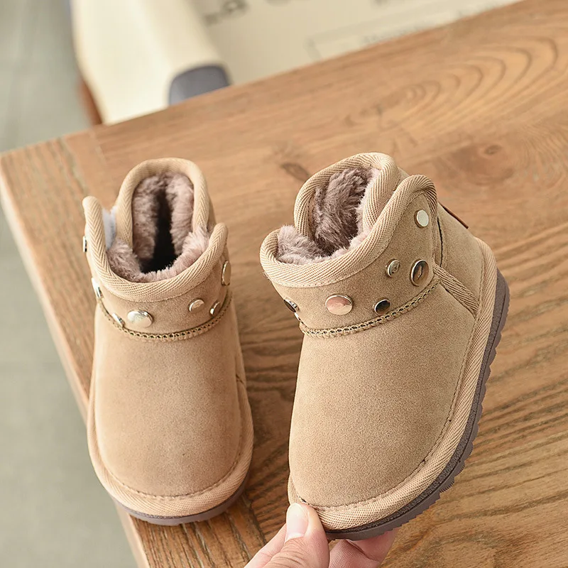 2019 зимние детские ботинки для мальчиков и девочек теплые уличные с заклепками