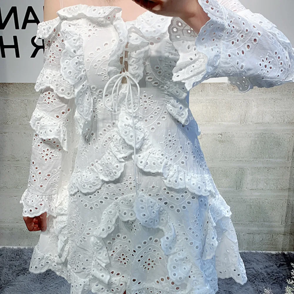 Женское Короткое мини-платье DEAT белое хлопковое платье без бретелек с длинным