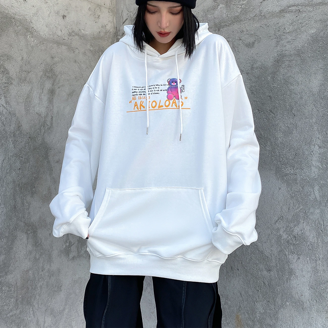 Осенний пуловер с вышитым медведем в стиле Харадзюку Толстовка уличная одежда