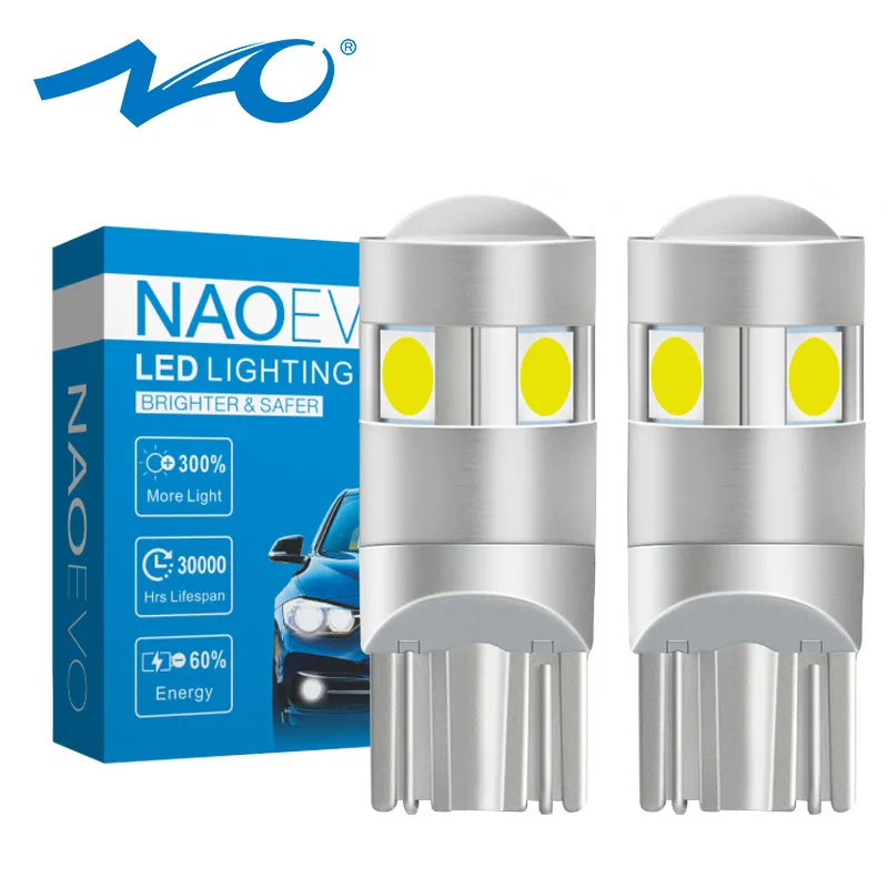 NAO W5W светодиодный яркий T10 светодиодный светильник 5 SMD 3030 для салона автомобиля 1,6 W 186 194 12V COB 6000K белый Янтарный габаритный фонарь