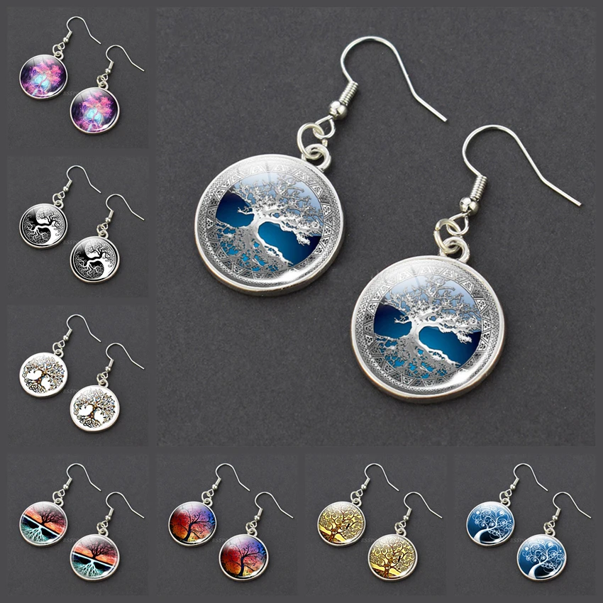 Висячие серьги с деревом жизни искусство гвоздики Искусственные нежный крючок