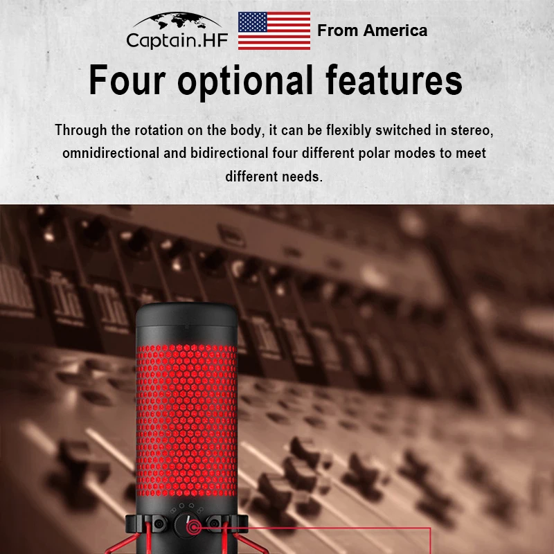 US Captain Автономный Микрофон со Встроенным Ударным Креплением Hyper X QuadCast для