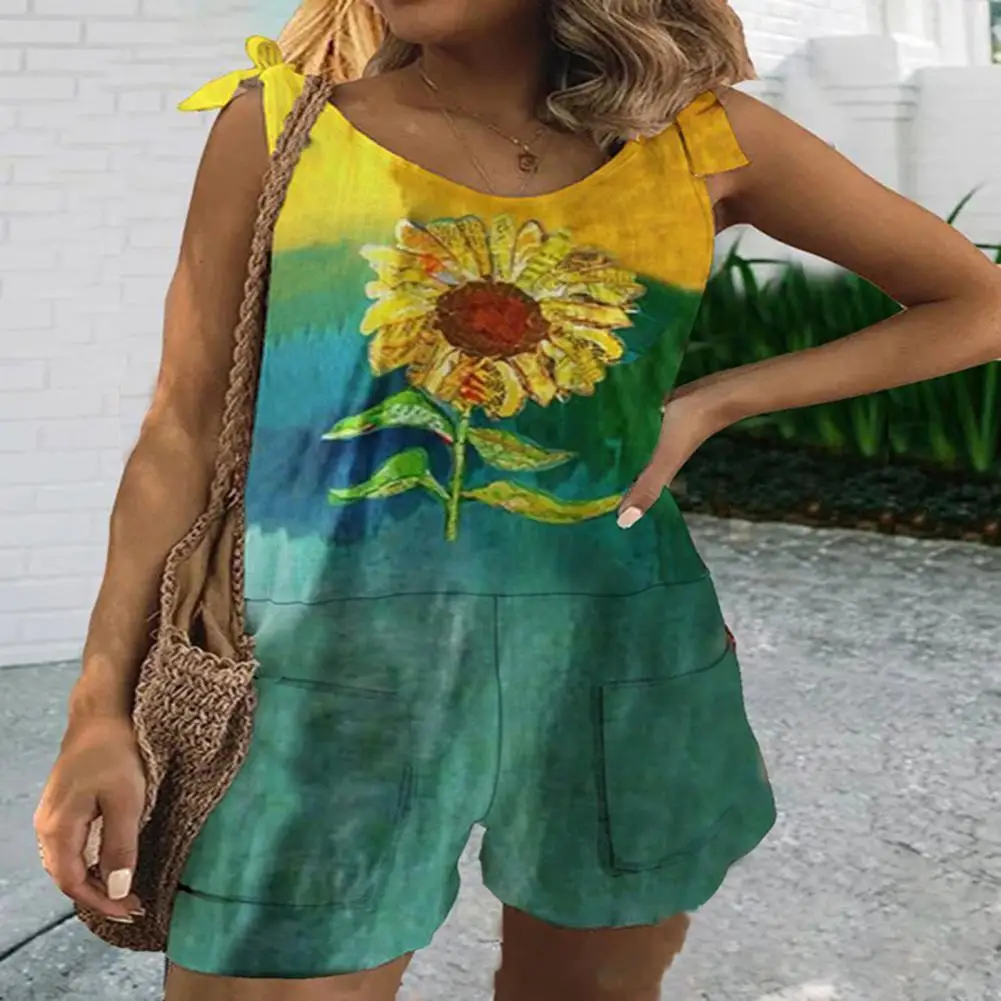 

2021 Newly Women Sweat Wide Leg Sling Jumpsuit Female Sleeveless Flower Print O Neck Summer Jumpsuit Women Casual Loose Romper