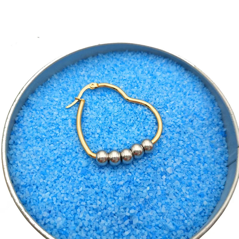 

:Min Solid Gold-plated Heart Hoop Earrings with Steel Ball Steel Stainless Jewelry for Women Small Gold-color Love-shape Hoop P3