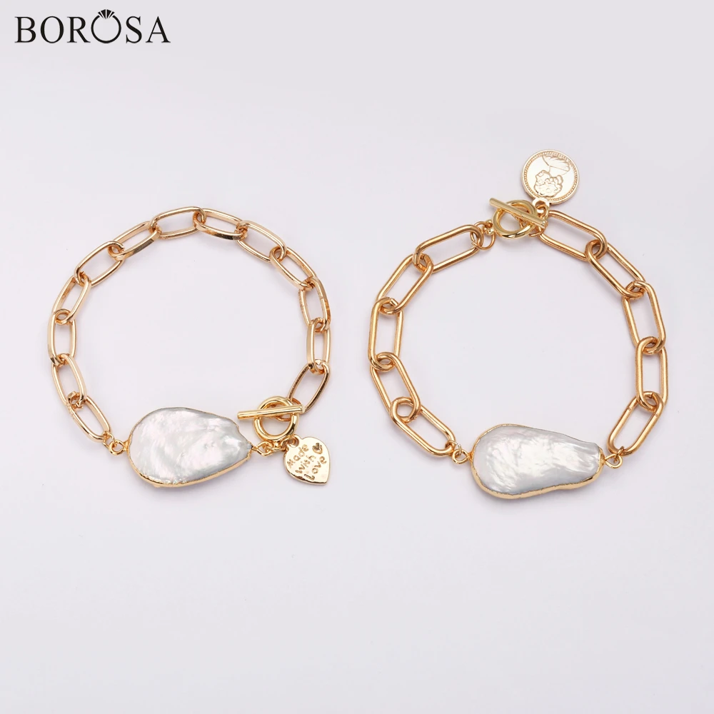 Новые жемчужные браслеты позолоченные барокко ручной работы модные монетки