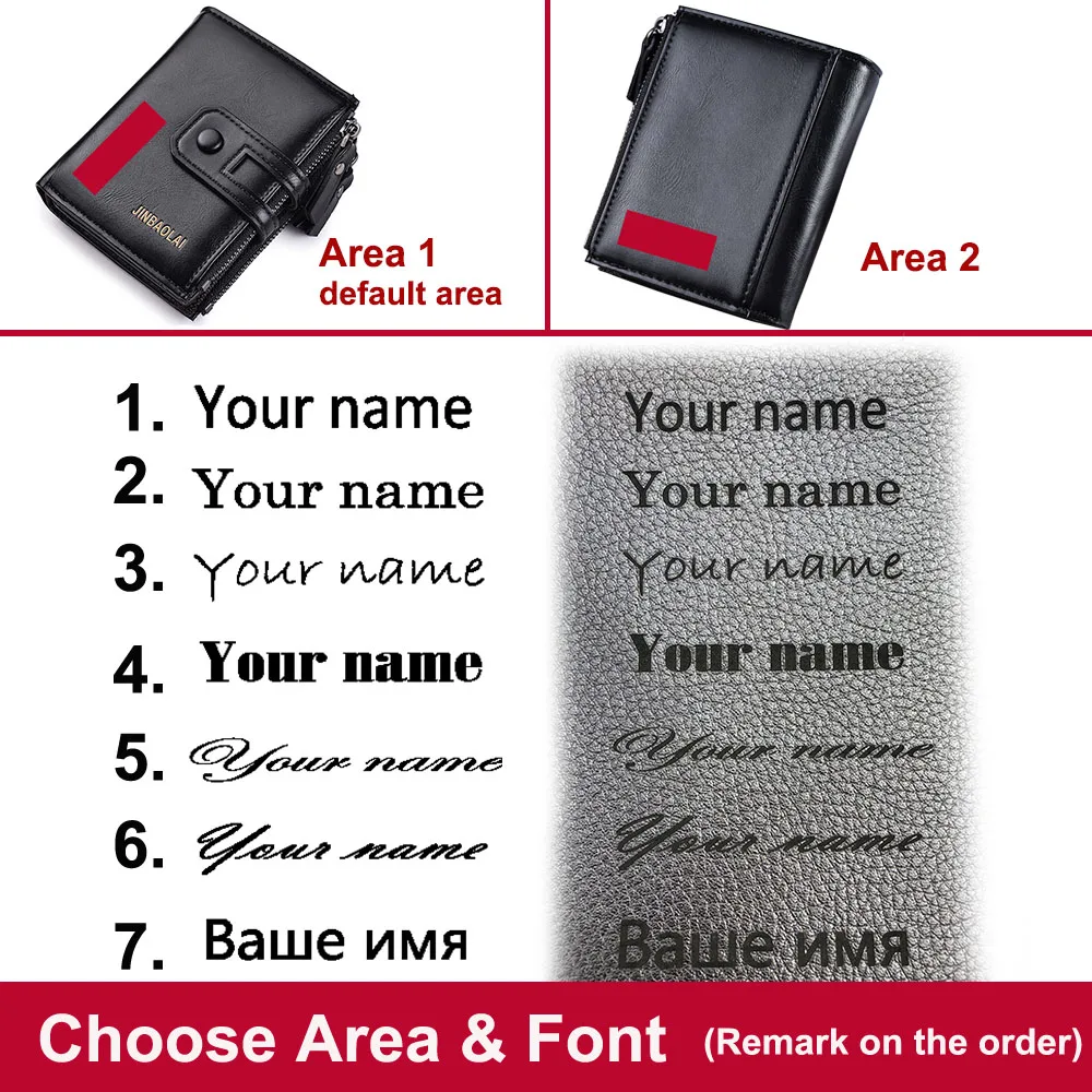 

Имя гравировка Для мужчин кожаные кошельки с двойной молнией, держатель для карт, Короткий Мужской кошелек для монет карман Винтаж бренд вы...