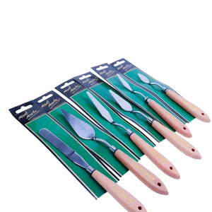 Набор из 7 ножей для рисования из нержавеющей стали, поддон с рукояткой из бука, 7 различных форм