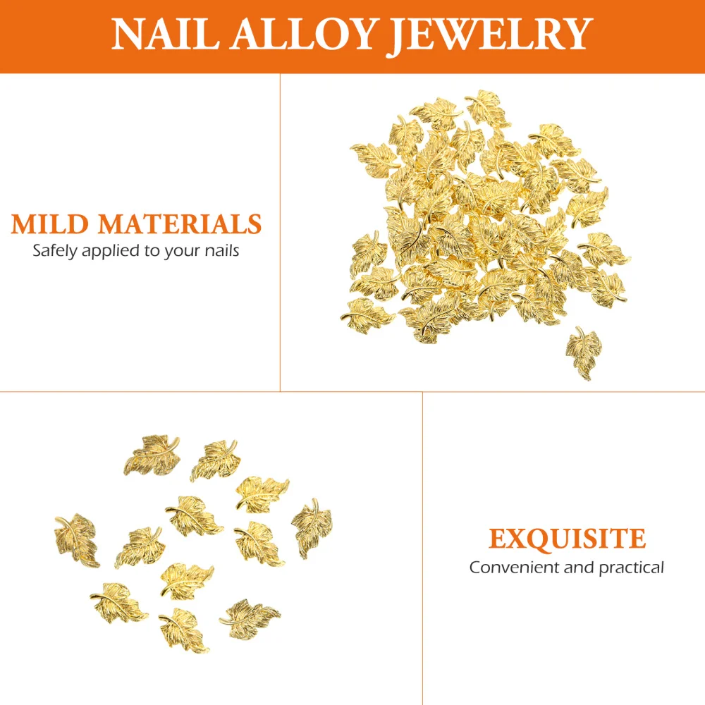 

100Pcs Nail Charms Leaf Shape Metal Manicure Charms Decor for DIY Art Craft
