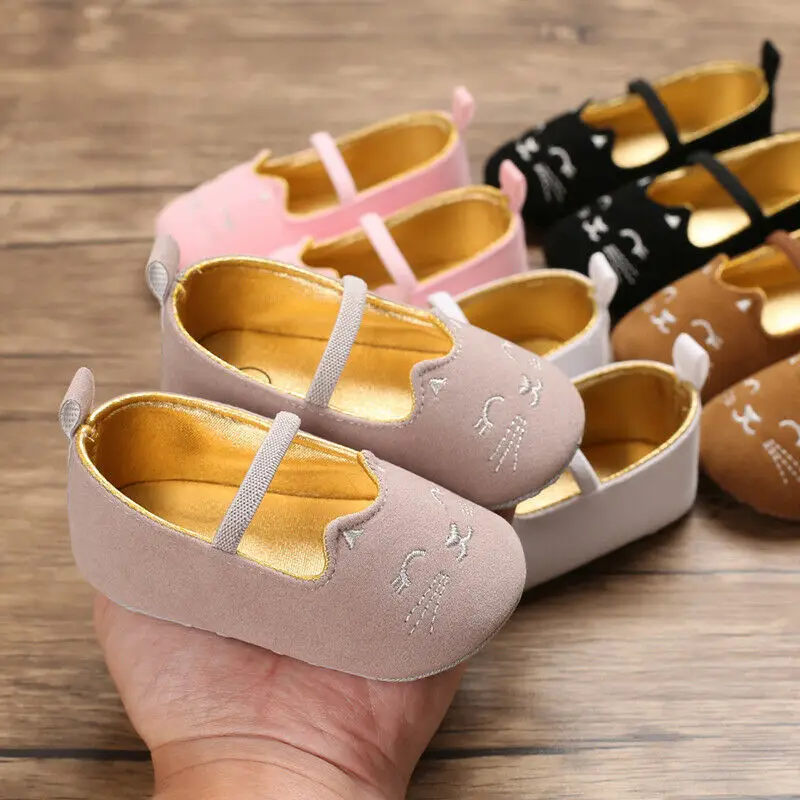 

0-8 Months Baby First Walkers Baby Shoes Newborn Infant Pram Mary Jane Girls Princess Moccasins Cats Print Soft Shoes