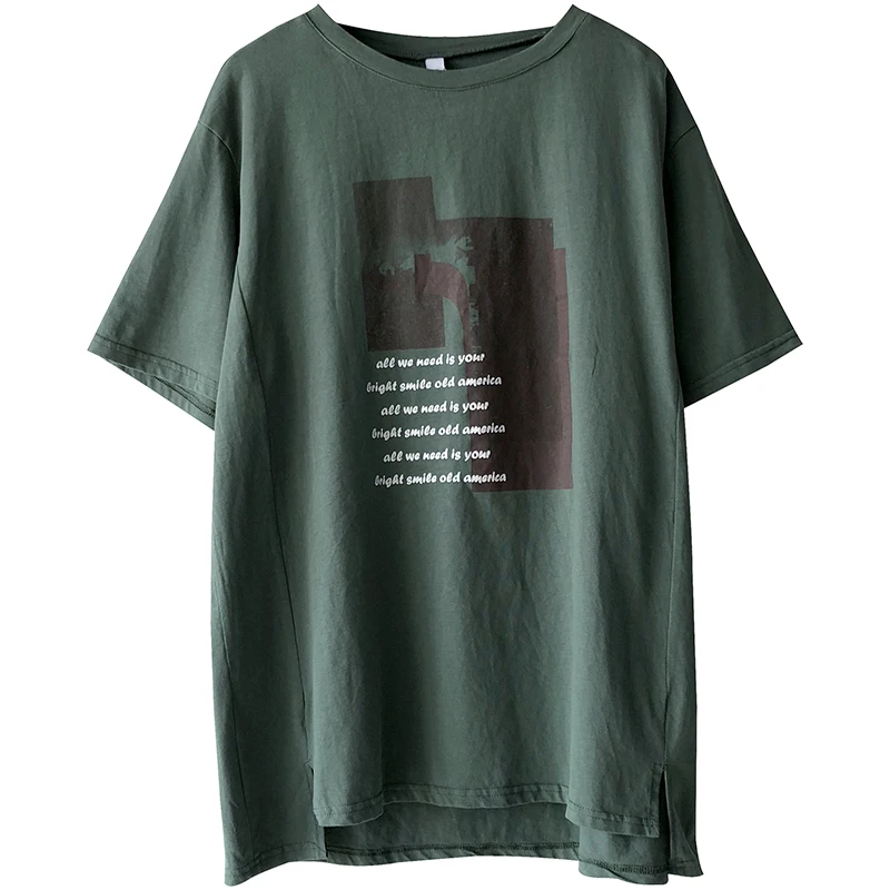 

Women Summer Fashion Japan Style Round Neck Short Sleeve Vintage Printed Oversized T-shirts Office Lady Casual Loose Chic Tee