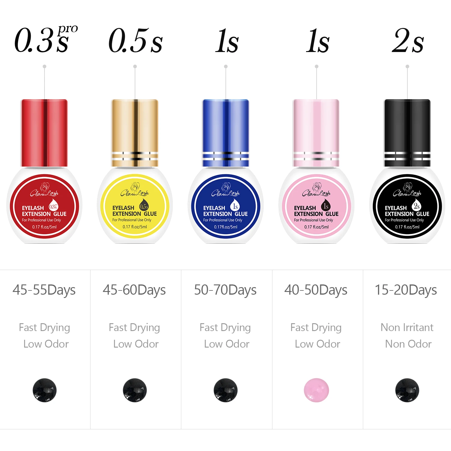 Клей GLAMLASH для наращивания ресниц, Индивидуальные Накладные ресницы, черный клей в комплекте для профессионального использования, сухая Длина 0,3-2 сек - изображение