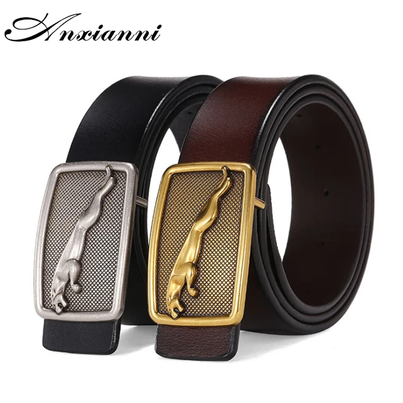 Designer  Brand men's genuine leather belt male cowskin belt Luxury leopard smooth buckle for men  Smooth buckle belts