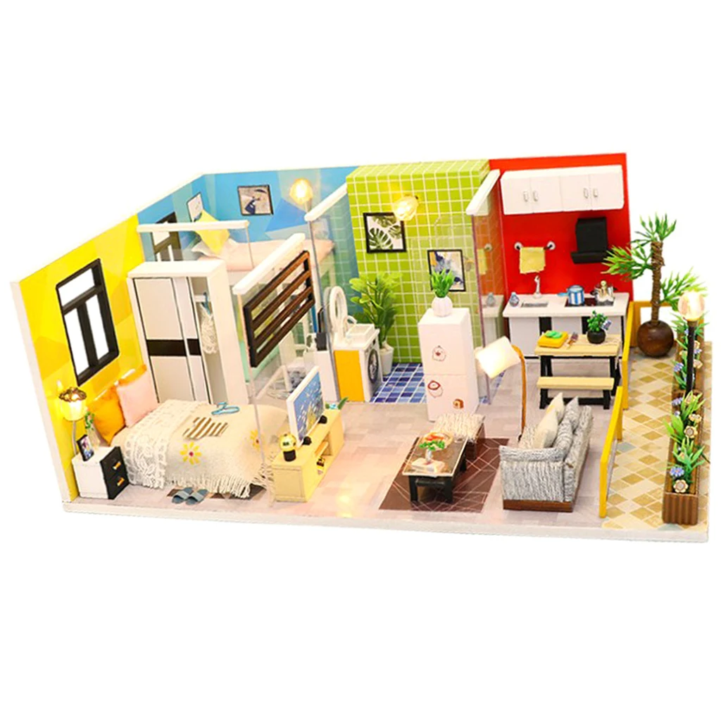 1:24 миниатюрный кукольный домик DIY Kit креативный романтический подарок для спальни-светодиодный пылезащитный чехол-простая жизнь
