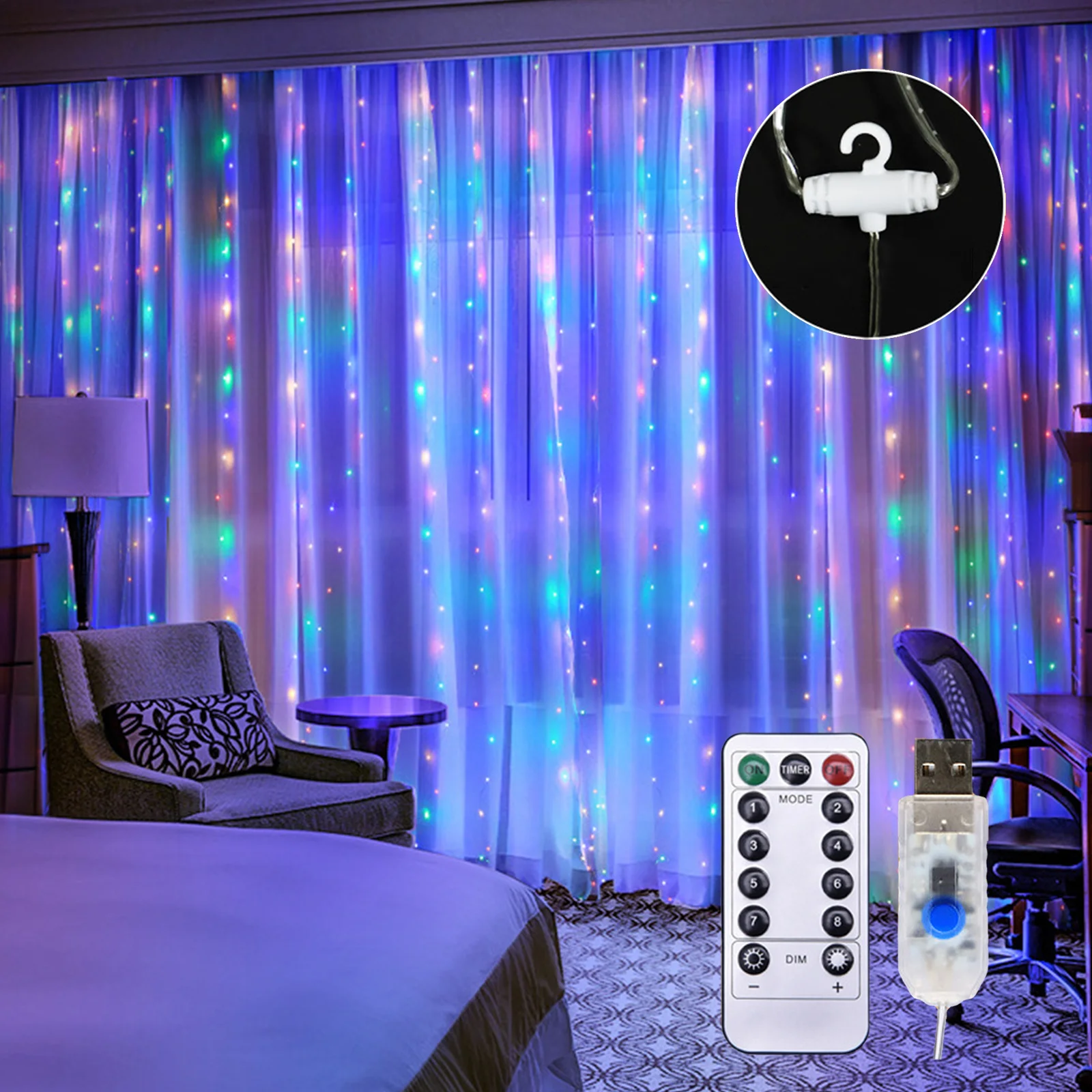 

Led Curtain String Lights Curtain Hanging Fairy Lights with 8 Modes Remote Control for Home Wedding Party Christmas Decoration