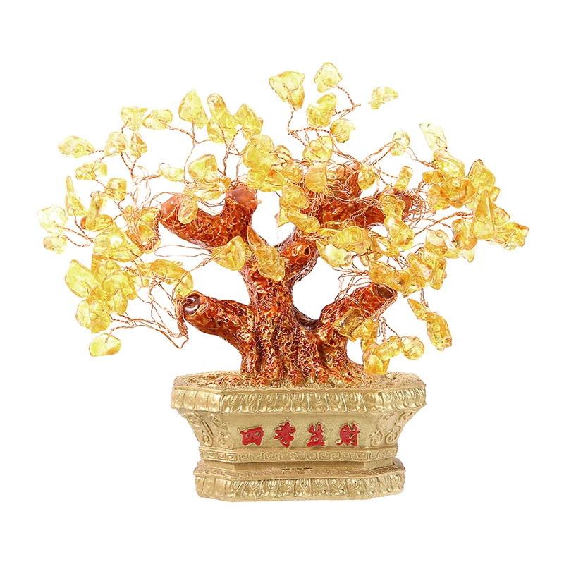 

Yellow Crystal Stones Feng Shui Fortune Money Tree Wealth Luck Decoration Living Room Office Display Decoration
