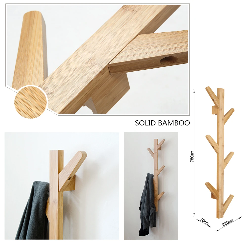 

1 PC Bamboo Wooden Hanging Coat Rack Wall Hat Clothes Hanger Living Room Bedroom Decoration Hanger Wall Shelves 6 Hooks