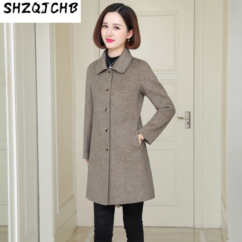 

SHZQ Double Faced Wool Wool Coat Women's Middle and Long Autumn and Winter New Single Breasted Cashmere Wool Coat Age Reduction