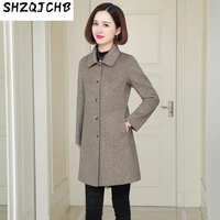 shzq double faced wool wool coat womens middle and long autumn and winter new single breasted cashmere wool coat age reduction