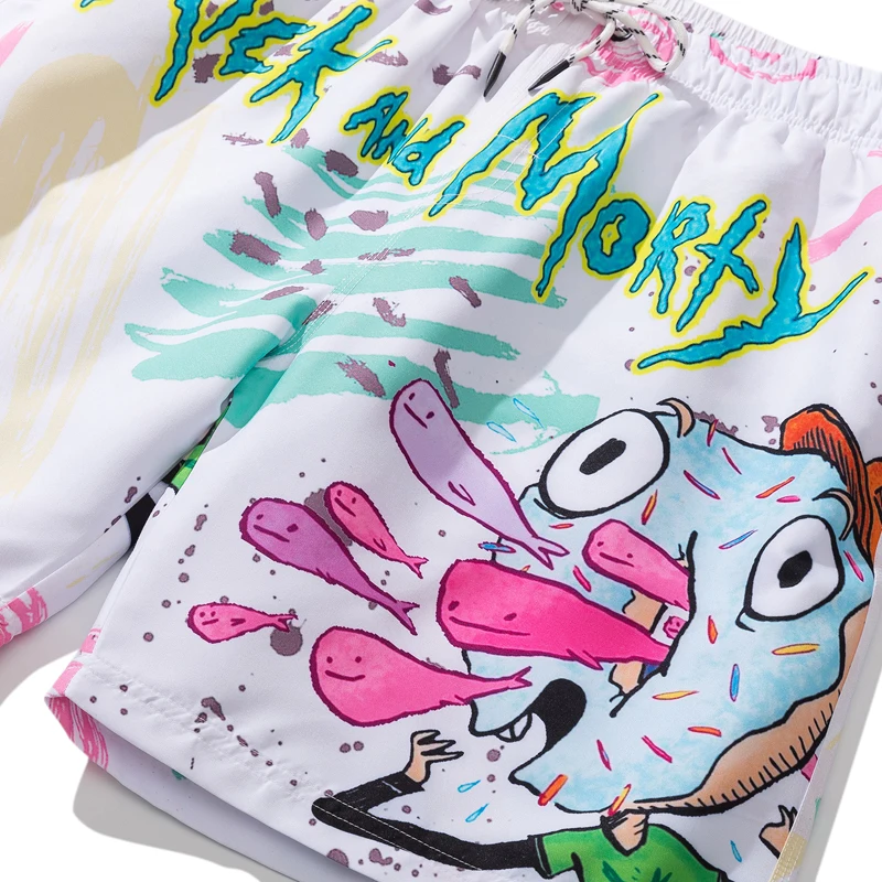 

Cartoons Comics Print Men Beach Shorts Hawaiian Elastic Waist Summer Beach Harajuku Drawstrings Oversized Sweatpants