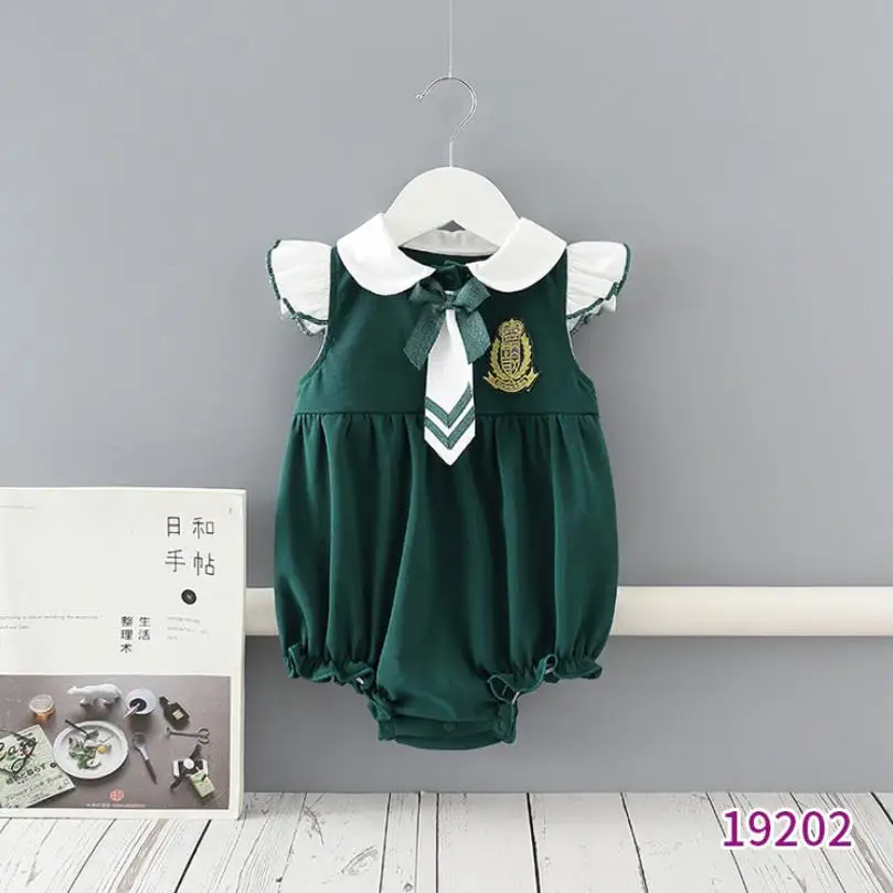 

0-24M Summer New Newborn Girls Bodysuit Peter Pan Collar Embroidery Print Baby Jumpsuits Cotton Outfits Baby Clothes L782