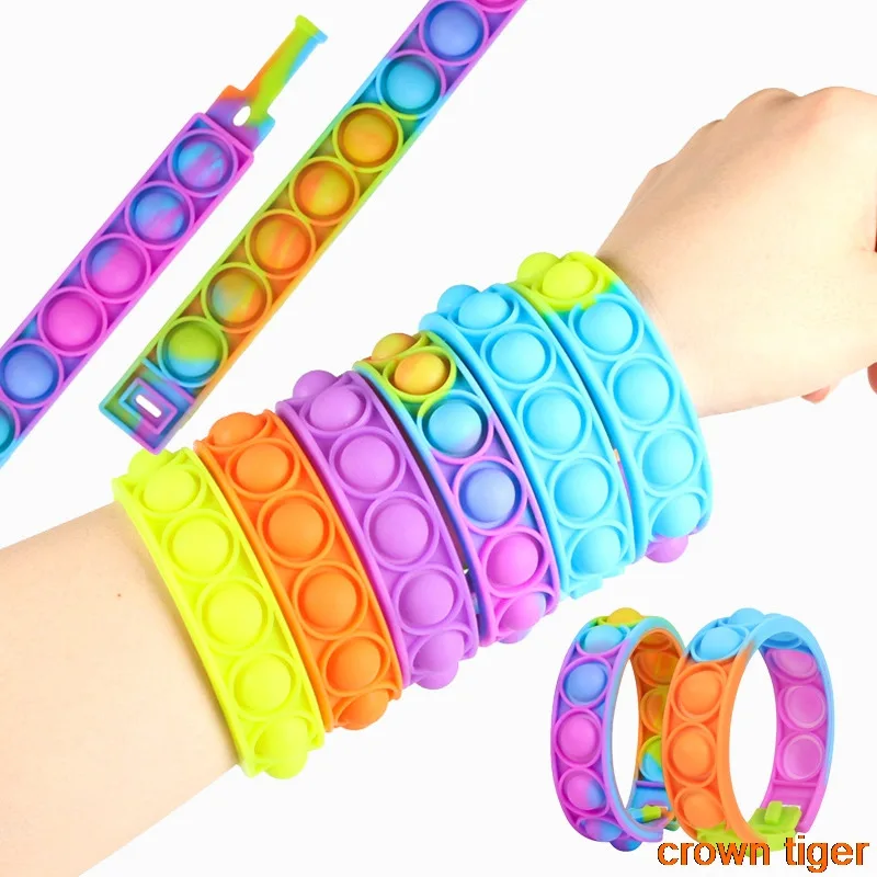 

pops bubble simple dimple toy its fidget anti stress relief colorful silicone bracelet anxiety sensory for autism adhd children