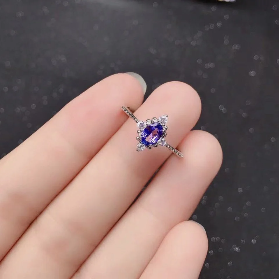 Кольцо из танзанита класса VVS для помолвки 4 мм * 6 обручальное кольцо натурального