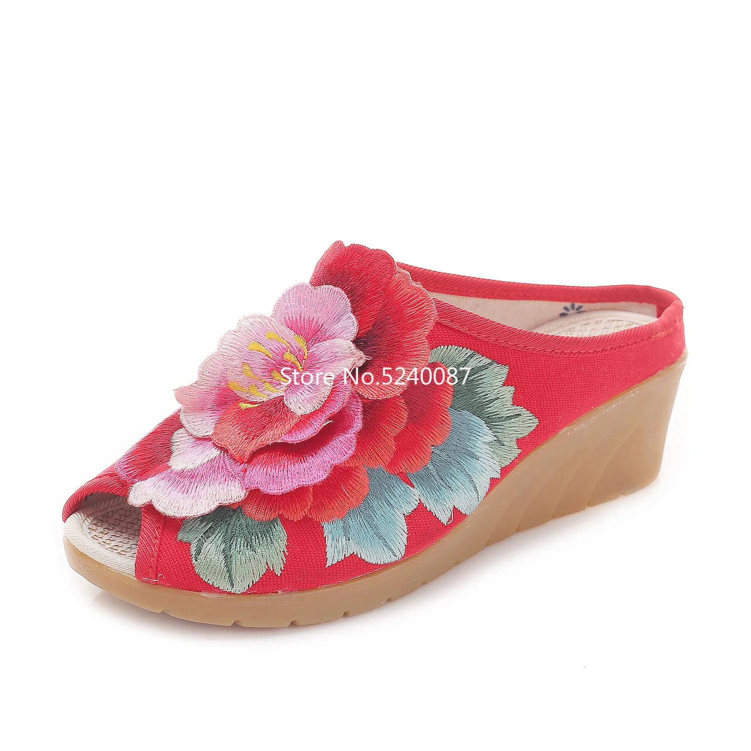 Женские сандалии на высоком каблуке в китайском стиле с вышитыми цветами и