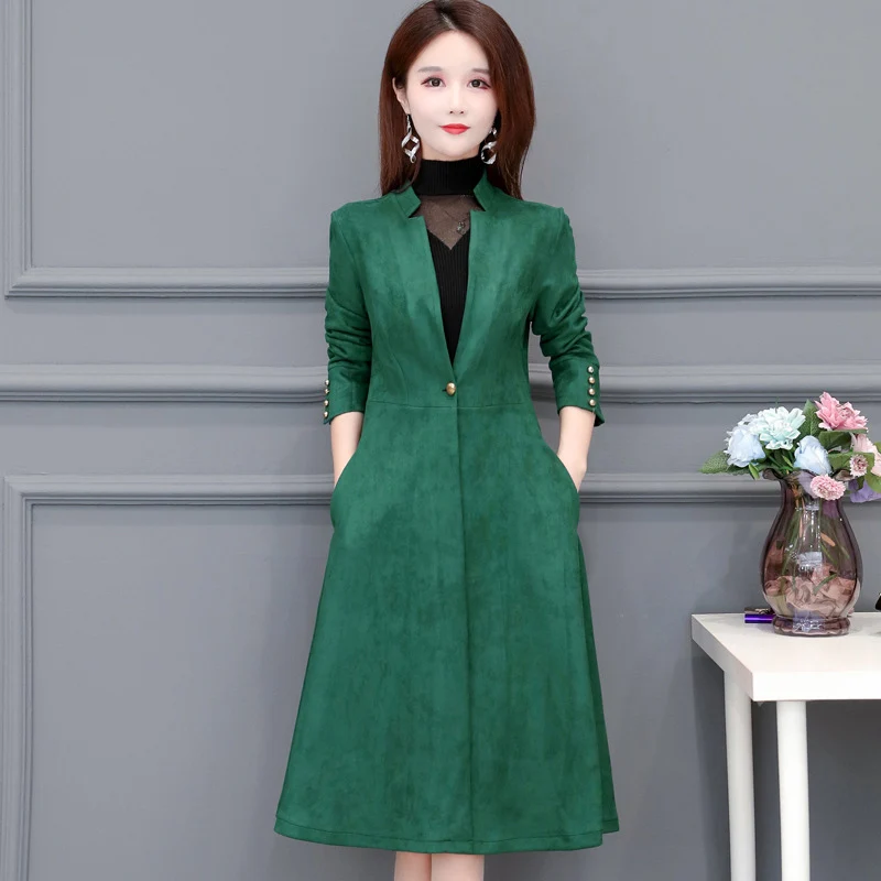 

Тренч женский длинный на одной пуговице, синего и зеленого цветов, 5XL, размера плюс