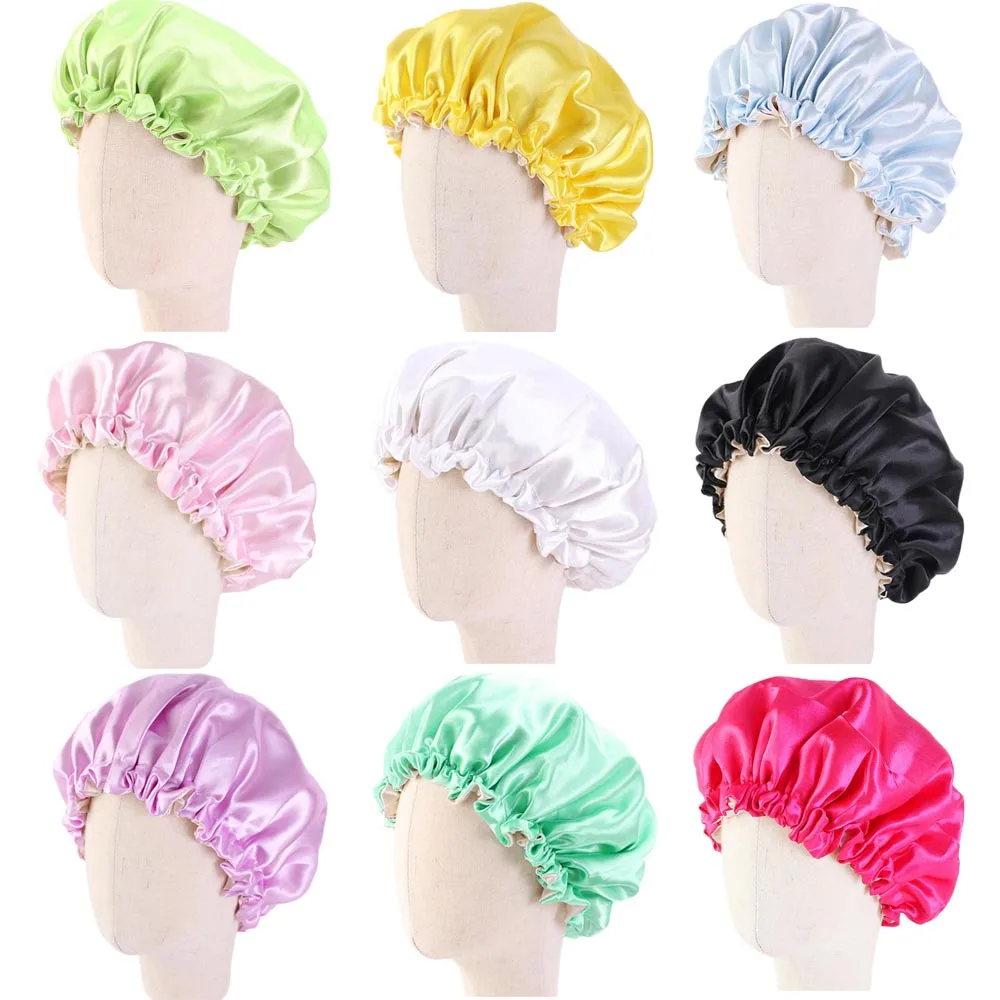 

Новая детская сатиновая шапочка, одноцветная тюрбан, химиотерапия шляпа для девочек, широкая эластичная лента, одноцветные шапки для сна, к...