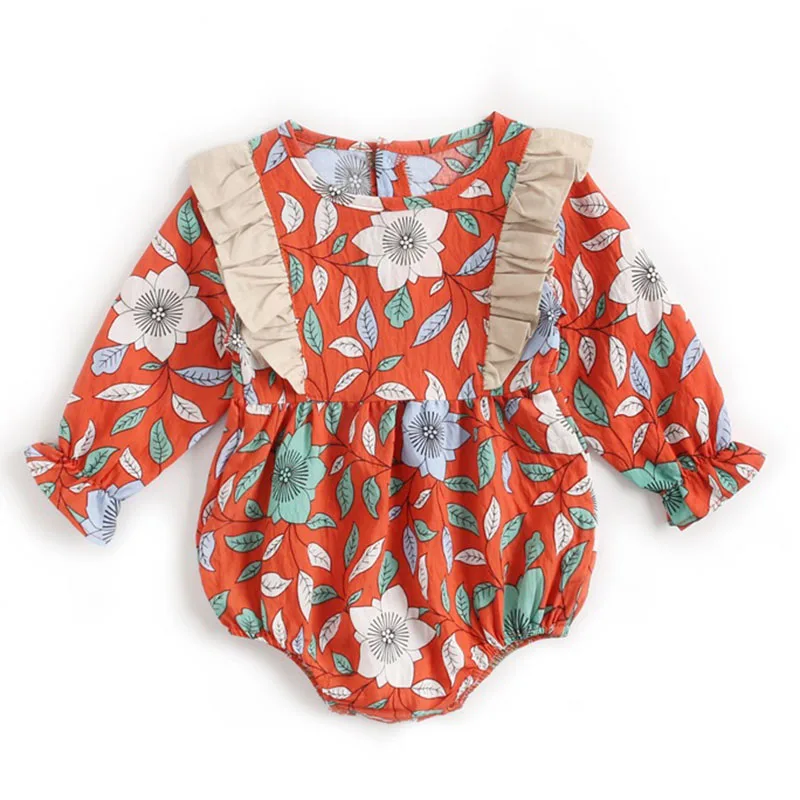 Новый 2019 осень-зима детское боди с длинными рукавами и цветочным принтом