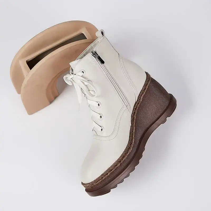 

Vichelo Hot 2021 new arrival cow leather round toe super high heel wedges top quality British style winter basic ankle boots L67