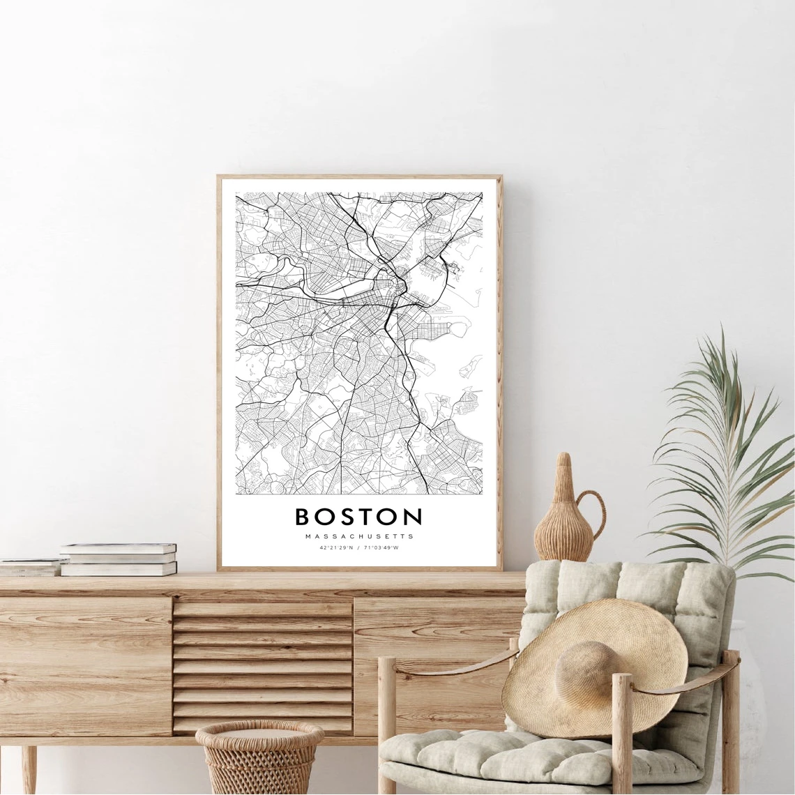 

Бостонская Минималистичная Карта города, плакат, черно-белая Настенная картина на холсте, спальня, гостиная, украшение для дома (без рамки)