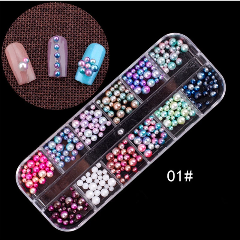 

Colorful Rhinestones for Nails 3D Gorgeous Nails Art Tips Decals AB Acrylic UV Gel with 12 Grids Hard Case Nail Art Decorations